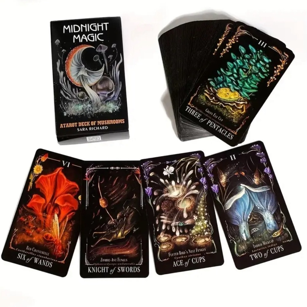Midnight Magic Full 78 Card Tarot Deck of Mushrooms +Free Gift
